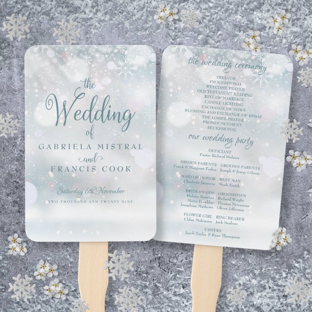 First Winter Snowflakes Wedding Program Hand Fan (First Winter Snowflakes Wedding Program Hand Fan)