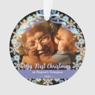 First Xmas Grandma Snowflakes Ribbon Light Blue Ornament