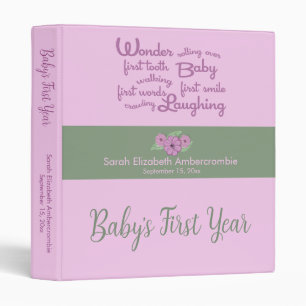 First Year Album with Typography for Baby Girl 3 Ring Binder