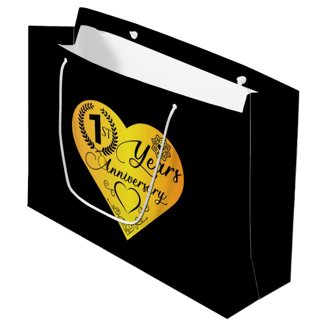 First Year Anniversary heart Large Gift Bag (Front Angled)