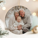 First Year as Grandparents Christmas Photo  Ceramic Ornament<br><div class="desc">Celebrate this year with this elegant and timeless photo ornament, featuring the text "First Christmas as Grandparents" where you can add a custom name. With it's classic design this keepsake will hold cherished memories for years to come. Perfect as a gift for new grandparents, this ornament is a beautiful way...</div>
