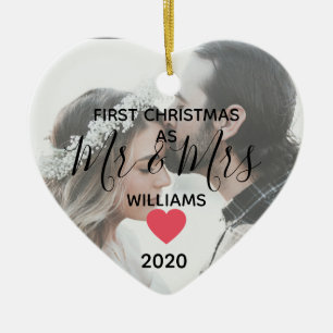 first year as Mr & Mrs happy couple photo Ceramic Ornament