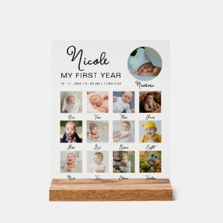 First Year Baby 12 Months Birthday Photo Collage Acrylic Sign