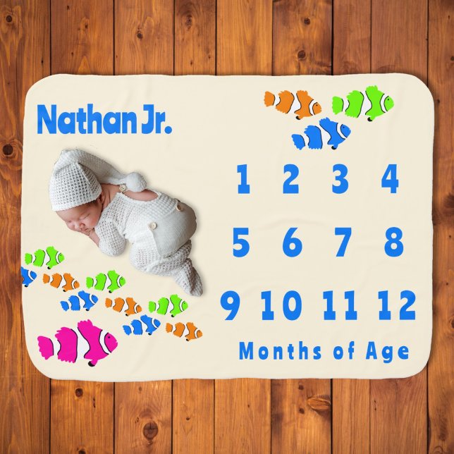 First Year Baby Milestone Clown Fish Custom Blanket (Creator Uploaded)