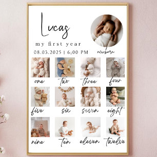 First Year Baby Photo Collage Milestone Poster