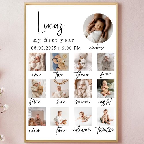 First Year Baby Photo Collage Milestone Poster