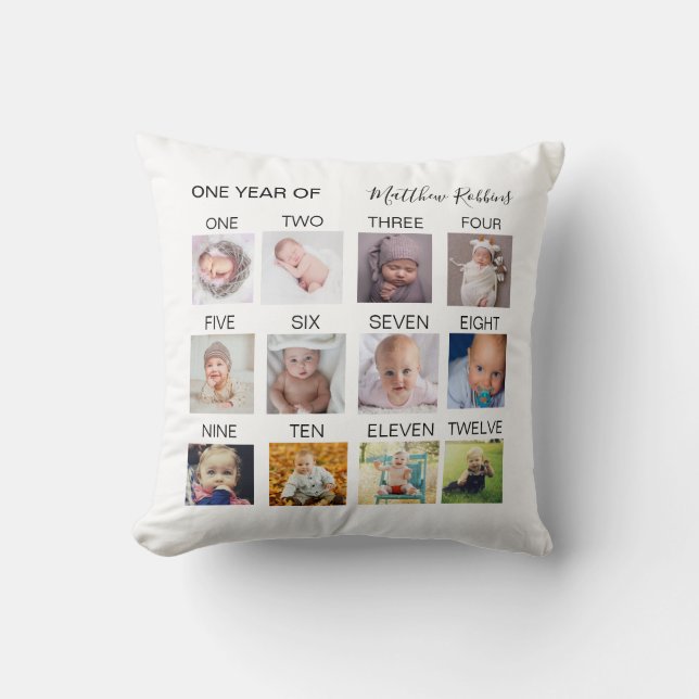 First Year Baby Photo Collage Throw Pillow (Front)