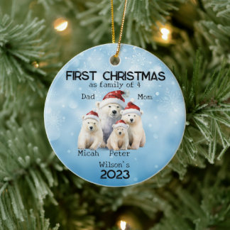 First Year Christmas as Family of 4 Polar Bear Ceramic Ornament
