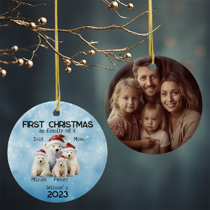 First Year Christmas as Family of 4 Polar Bear Ceramic Ornament