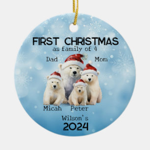 First Year Christmas as Family of 4 Polar Bear Ceramic Ornament