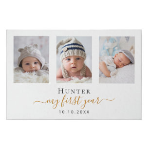 First year custom photo modern boy girl  faux canvas print