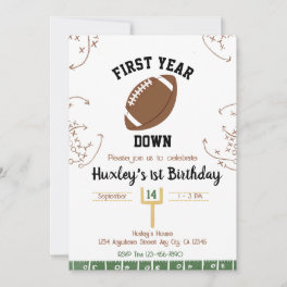 First Year Down 1st Birthday Football Invitation