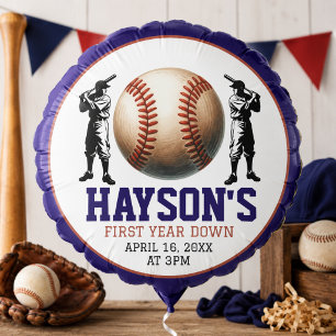 First Year Down Baseball 1st Birthday Party Balloon