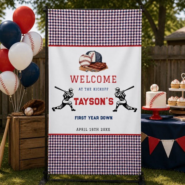 First Year Down Baseball 1st Birthday Party  Banner (First Year Down Baseball 1st Birthday Party Banner)