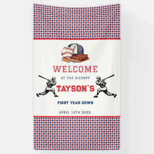 First Year Down Baseball 1st Birthday Party Banner