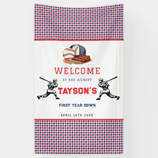 First Year Down Baseball 1st Birthday Party  Banner (Vertical)