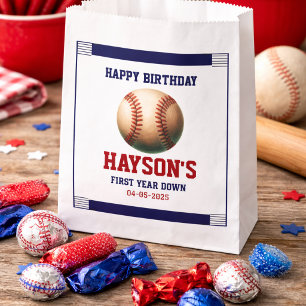 First Year Down Baseball 1st Birthday Party Favor Bag