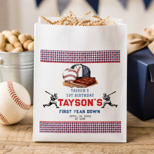 First Year Down Baseball 1st Birthday Party Favor Bag