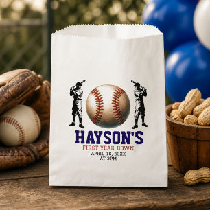 First Year Down Baseball 1st Birthday Party Favor Bag