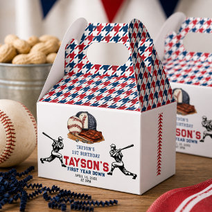 First Year Down Baseball 1st Birthday Party Favor Boxes