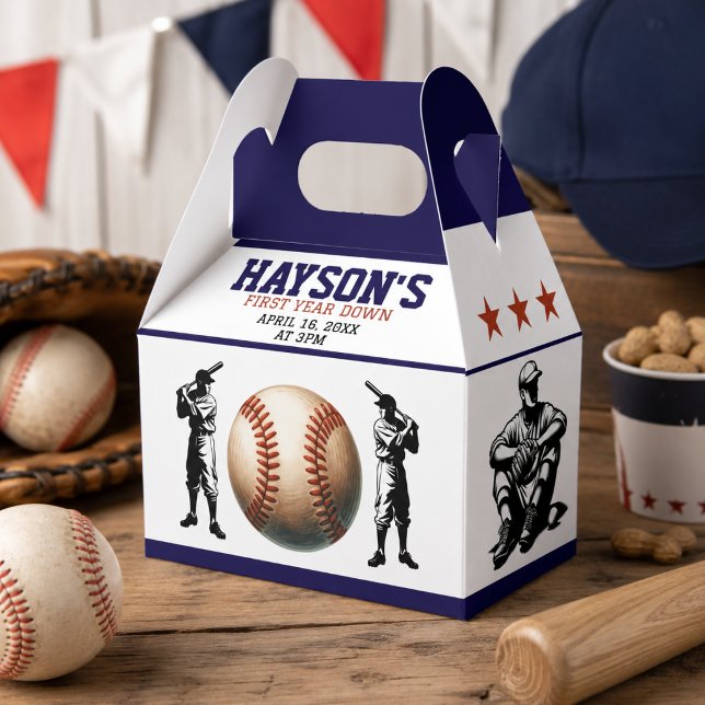 First Year Down Baseball 1st Birthday Party Favor Boxes (First Year Down Baseball 1st Birthday Party Favor Boxes)