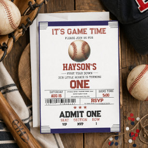 First Year Down Baseball 1st Birthday Party   Invitation