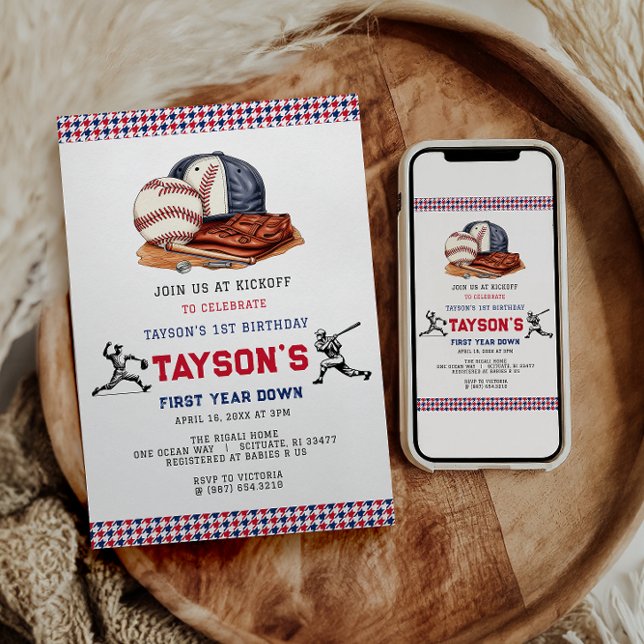  First Year Down Baseball 1st Birthday Party Invitation (Creator Uploaded)