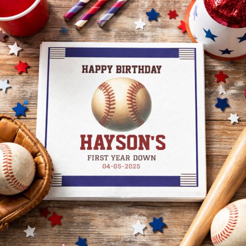 First Year Down Baseball 1st Birthday Party Napkins