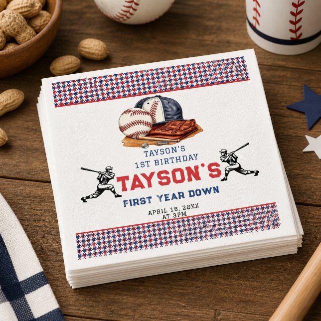 First Year Down Baseball 1st Birthday Party Napkins (First Year Down Baseball 1st Birthday Party Napkins)