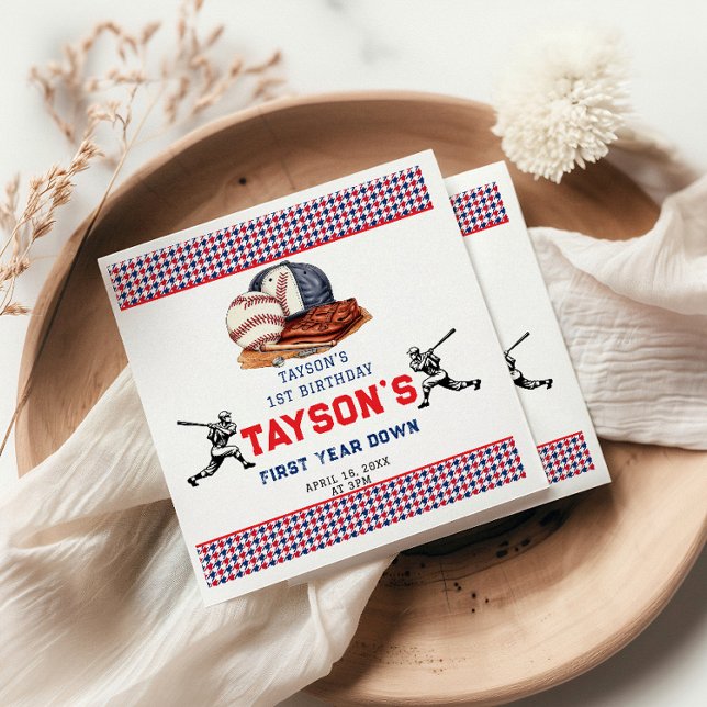 First Year Down Baseball 1st Birthday Party Napkins (Creator Uploaded)