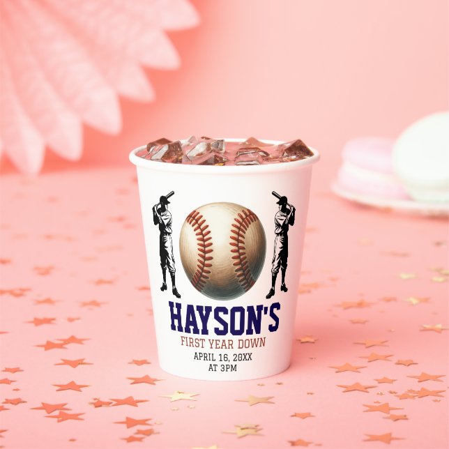 First Year Down Baseball 1st Birthday Party Paper Cups (Insitu)