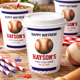First Year Down Baseball 1st Birthday Party Paper Cups