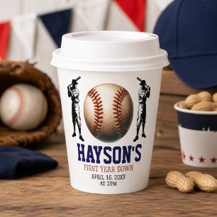 First Year Down Baseball 1st Birthday Party Paper Cups