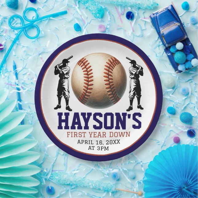 First Year Down Baseball 1st Birthday Party Paper Plates (Party)