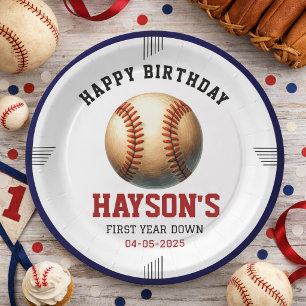 First Year Down Baseball 1st Birthday Party Paper Plates