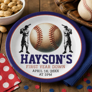 First Year Down Baseball 1st Birthday Party Paper Plates