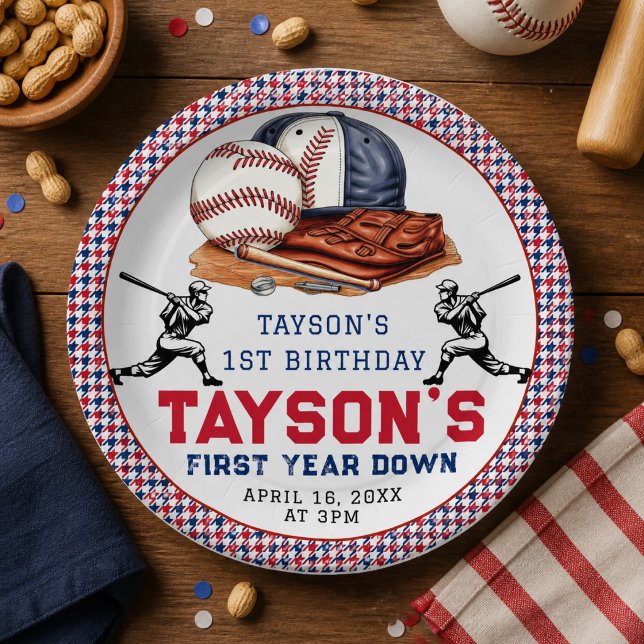 First Year Down Baseball 1st Birthday Party Paper Plates (First Year Down Baseball 1st Birthday Party Paper Plates)