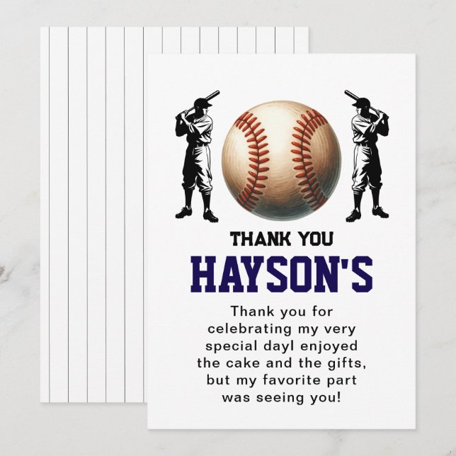 First Year Down Baseball 1st Birthday Party Thank You Card (Front/Back)