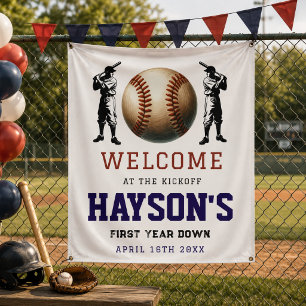  First Year Down Baseball 1st Birthday Welcome Banner