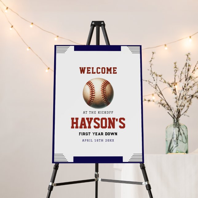  First Year Down Baseball 1st Birthday Welcome Foam Board (Create a realistic lifestyle background around an existing foam board)