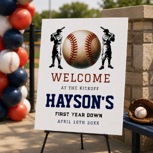 First Year Down Baseball 1st Birthday Welcome Foam Board