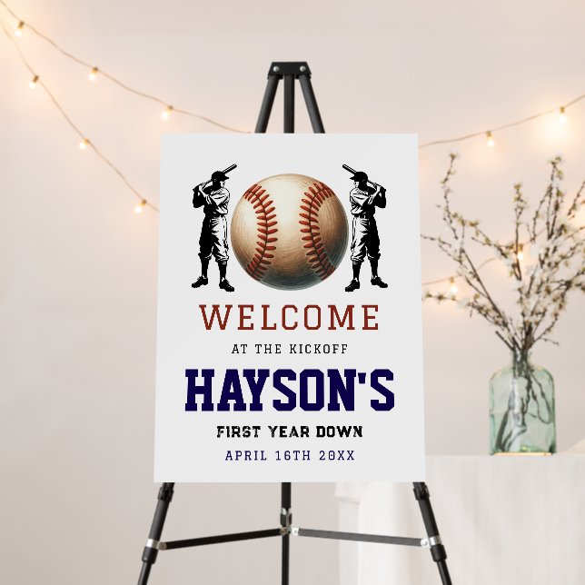  First Year Down Baseball 1st Birthday Welcome Foam Board (In Situ (Stand))