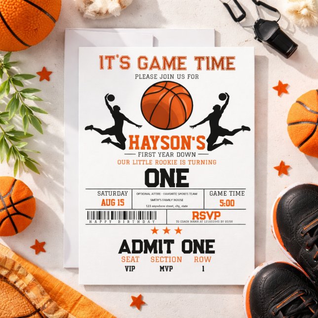 First Year Down Basketball 1st Birthday Party Invitation (First Year Down Basketball 1st Birthday Party Invitation)