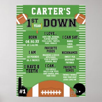 First Year Down Black Football 1st Birthday Foam  Poster by ModernMatrimony at Zazzle