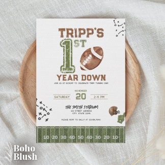 First Year Down | Boy Football Birthday Invitation
