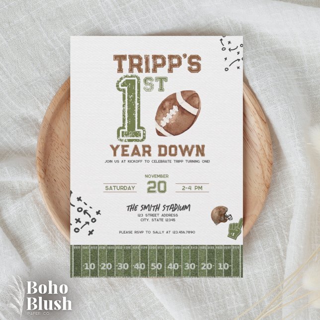 First Year Down | Boy Football Birthday Invitation (Creator Uploaded)