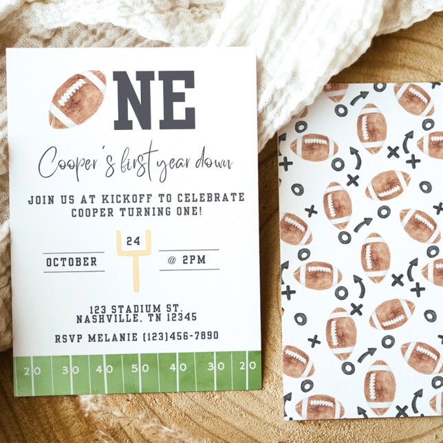 First Year Down First Birthday Invitation Football (Creator Uploaded)