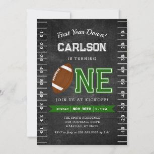 First Year Down Football 1st Birthday Chalkboard Invitation
