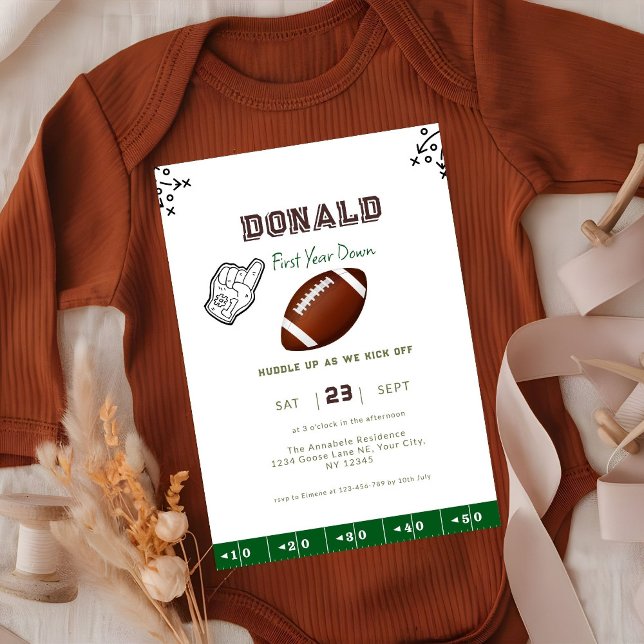 First Year Down Football 1st Birthday  Invitation (Creator Uploaded)