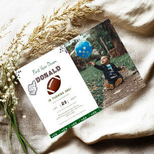 First Year Down Football 1st Birthday Invitation